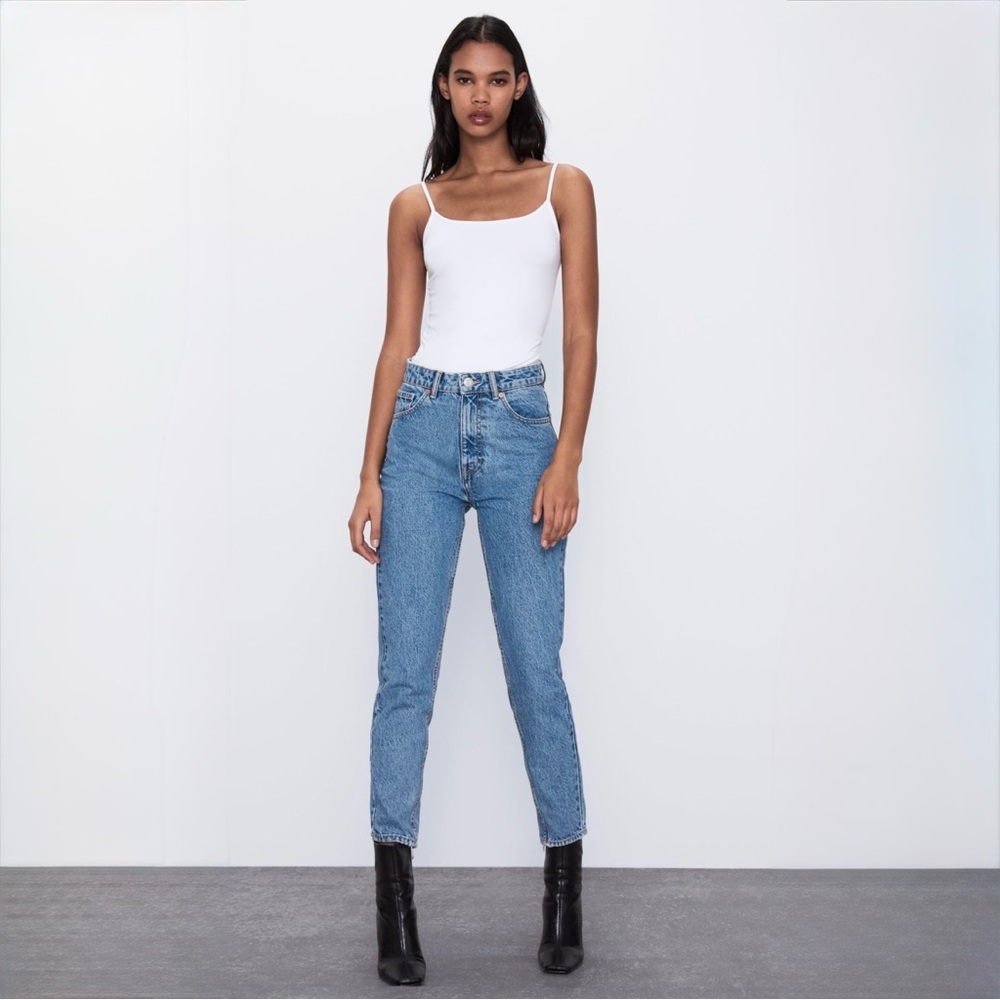 ZARA High Rise 100% Cotton Straight Jeans Medium Blue Join Life Size 36 / 4
